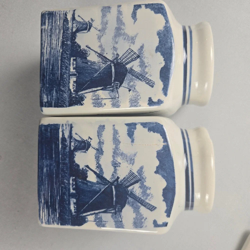 Vintage Delfts Blauw Condiment Set 2 Jars And Tray Hand Painted, Holland